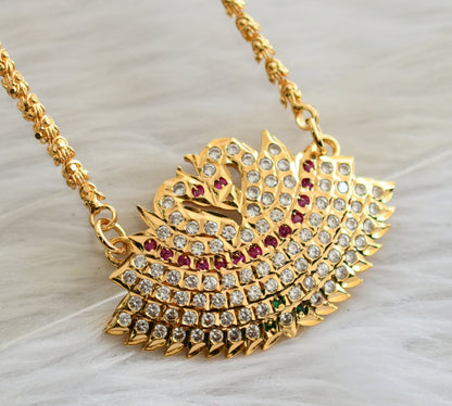 Gold tone ruby-green-white south indian swan pendant with chain dj-44696