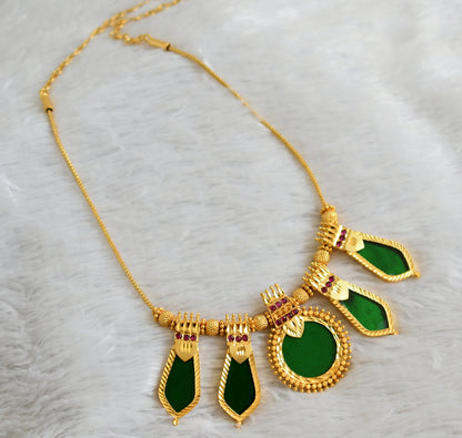 Gold tone kerala style pink-green round nagapadam kodi necklace dj-48065