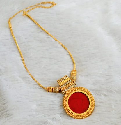 Gold tone kerala style white stone ball red round kodi necklace dj-48075