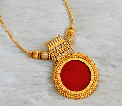 Gold tone kerala style white stone ball red round kodi necklace dj-48075