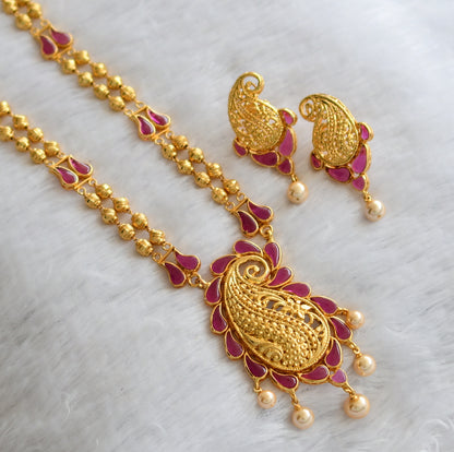 Gold tone pink stone uncut polki mango sort haar set dj-46495