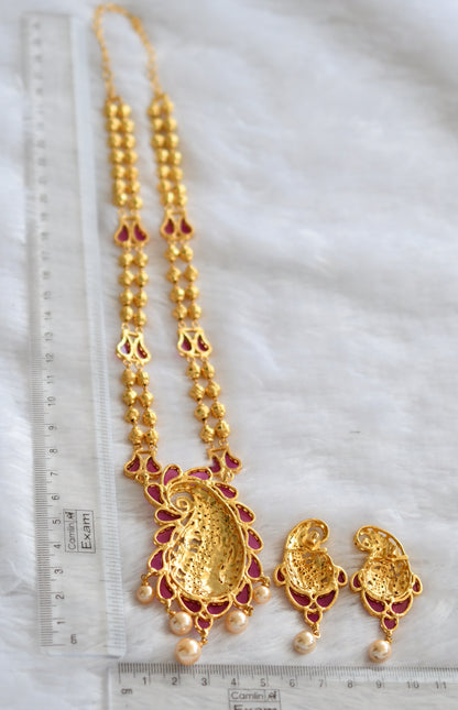 Gold tone pink stone uncut polki mango sort haar set dj-46495