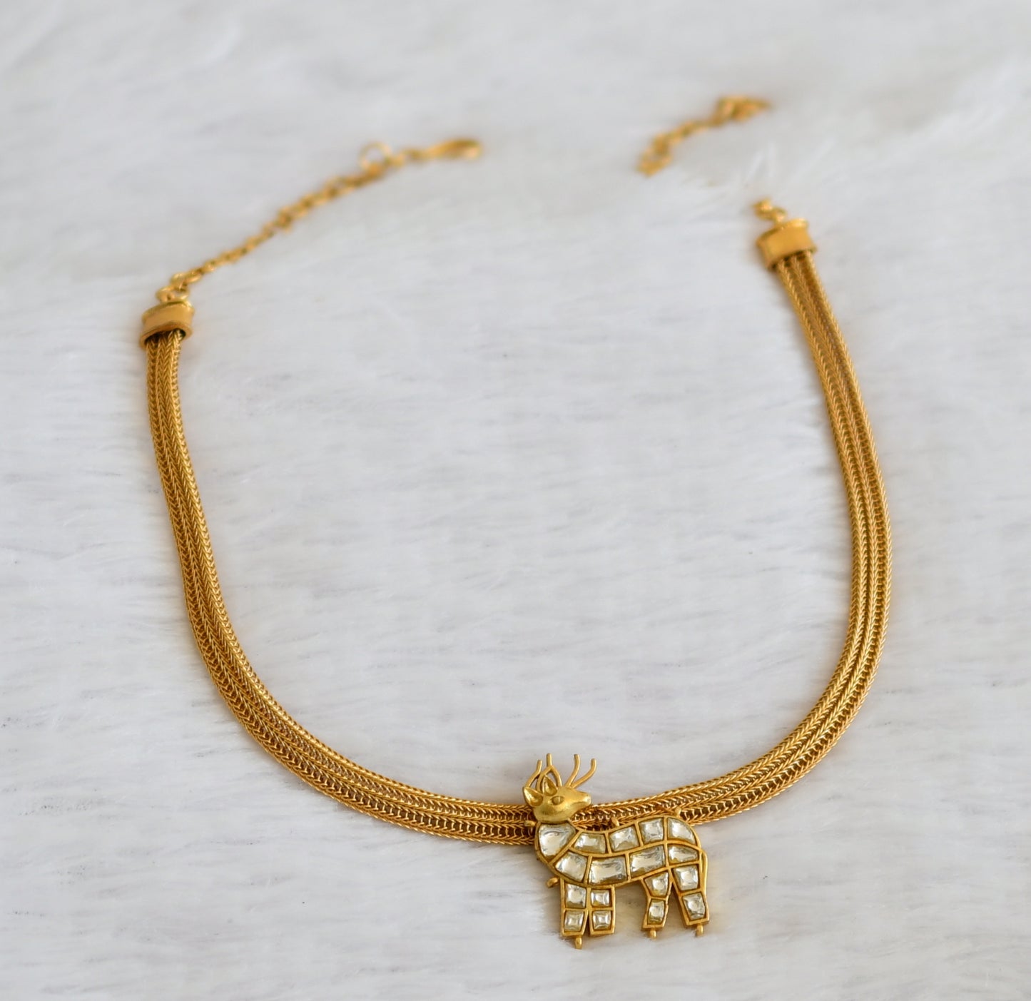 Matte finish white kundan jadau deer necklace dj-50101