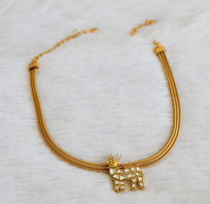 Matte finish white kundan jadau deer necklace dj-50101