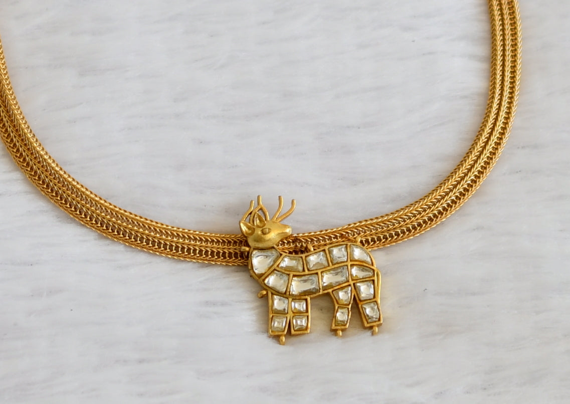 Matte finish white kundan jadau deer necklace dj-50101