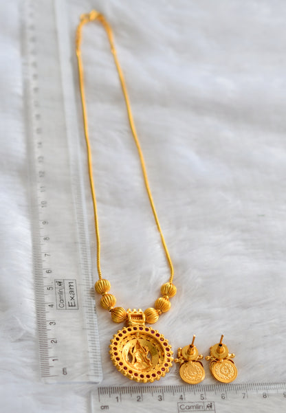 Gold tone pink stone lakshmi round necklace set dj-46486
