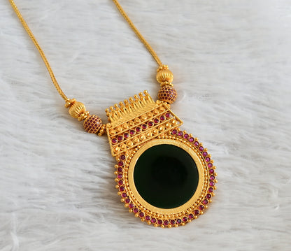 Gold tone ruby stone ball ad pink-green round kerala style kodi necklace dj-48076