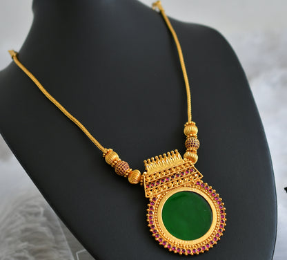 Gold tone ruby stone ball ad pink-green round kerala style kodi necklace dj-48077