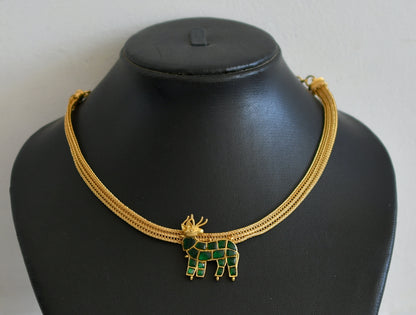 Matte finish green kundan jadau deer necklace dj-50107