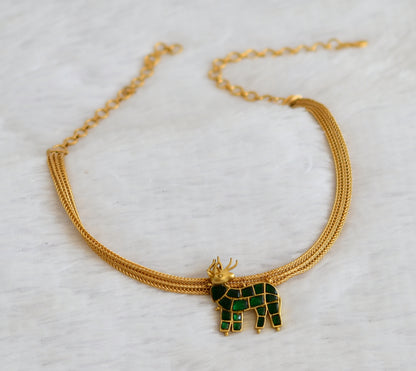Matte finish green kundan jadau deer necklace dj-50107