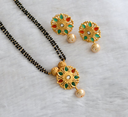 Matte finish green-orange-white flower mangalsutra set dj-46504