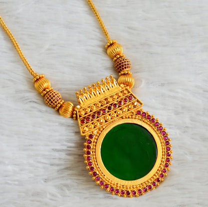 Gold tone ruby stone ball ad pink-green round kerala style kodi necklace dj-48077