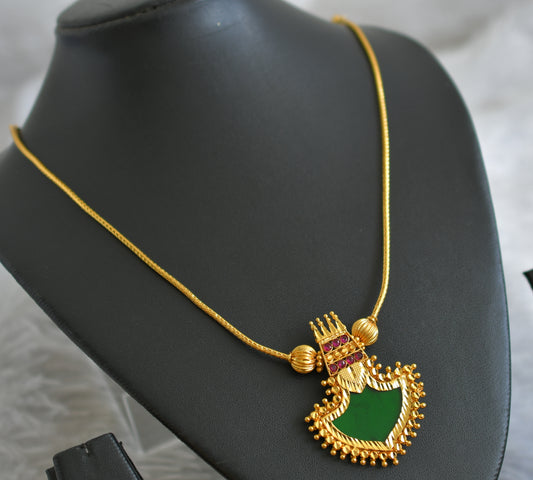 Gold tone kerala style pink-green palakka kodi necklace dj-48069