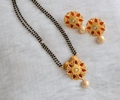 Matte finish orange-white flower mangalsutra set dj-46507