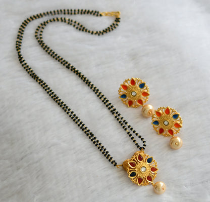 Matte finish Blue-orange-white flower mangalsutra set dj-46505