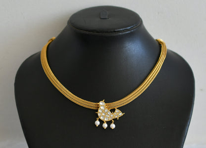 Matte finish white kundan jadau bird necklace dj-50095