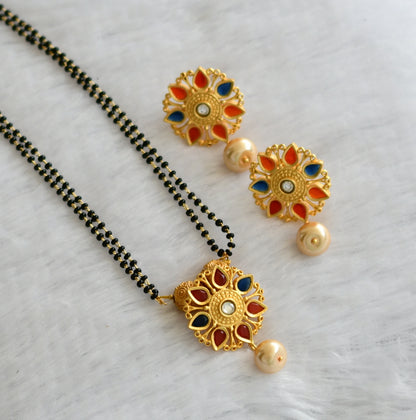 Matte finish Blue-orange-white flower mangalsutra set dj-46505