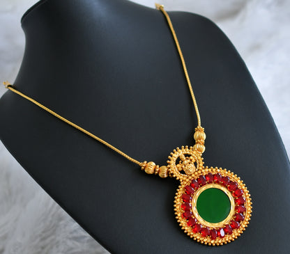 Gold tone kerala style red oval stone green round lakshmi kodi necklace dj-48078