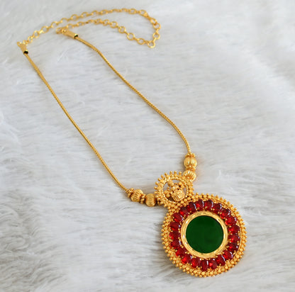 Gold tone kerala style red oval stone green round lakshmi kodi necklace dj-48078