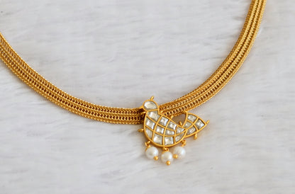 Matte finish white kundan jadau bird necklace dj-50095