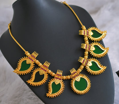 Gold tone kerala style pink-green round mango big kodi necklace dj-48066