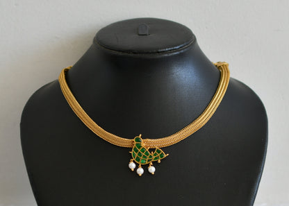Matte finish green kundan jadau bird necklace dj-50097