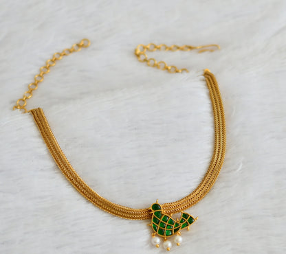 Matte finish green kundan jadau bird necklace dj-50097