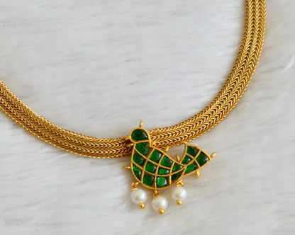 Matte finish green kundan jadau bird necklace dj-50097