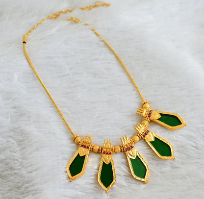 Gold tone kerala style pink-green nagapadam kodi necklace dj-48067