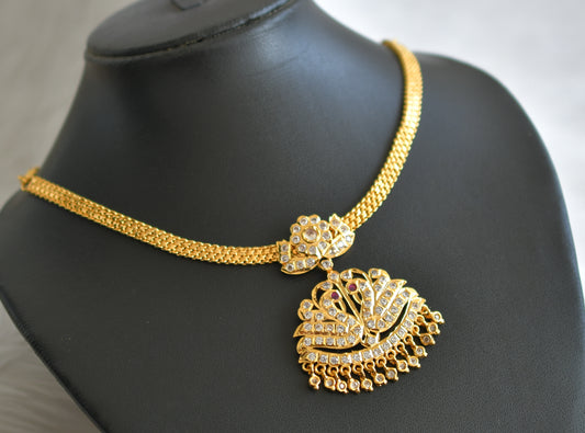 Gold tone white south indian big swan attigai/necklace dj-44705