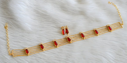 Gold tone kerala style red-white nagapadam choker necklace set dj-44710