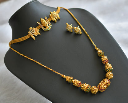 Matte finish ruby-green-white venkateswara beaded chain combo set dj-46497