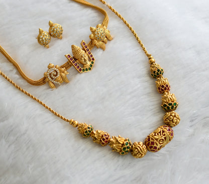 Matte finish ruby-green-white venkateswara beaded chain combo set dj-46497