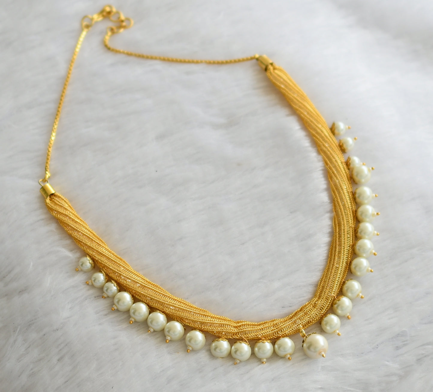 Gold tone pearl beaded stone chain necklace dj-46485