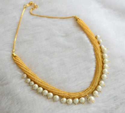 Gold tone pearl beaded stone chain necklace dj-46485