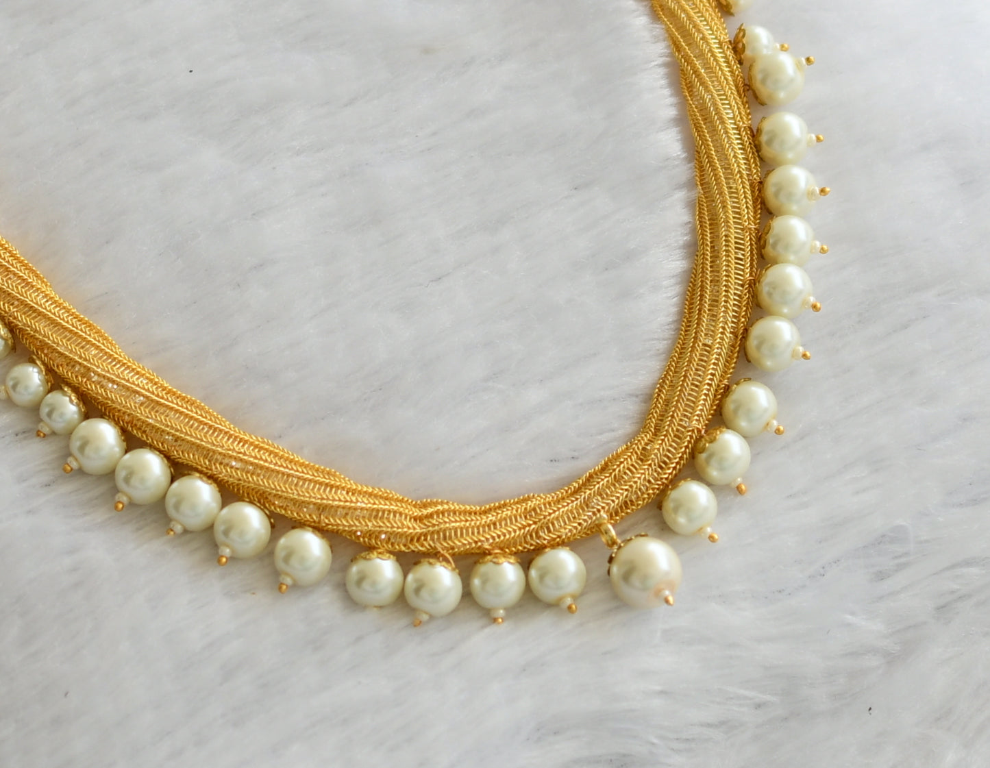 Gold tone pearl beaded stone chain necklace dj-46485