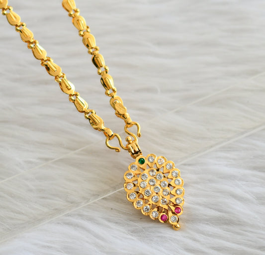 Gold tone 24 inches chain with ad pink-green-white south indian pendant dj-44690