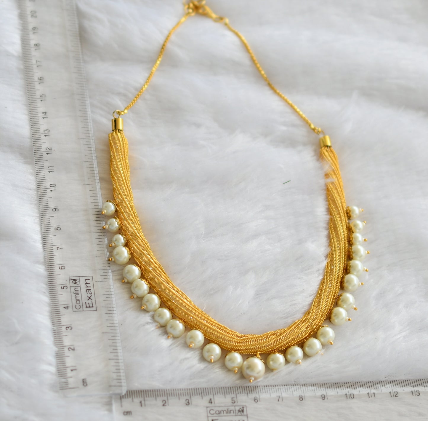 Gold tone pearl beaded stone chain necklace dj-46485