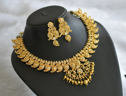 Gold tone ad white stone mango necklace set dj-46491