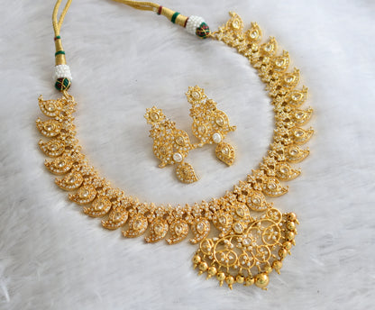 Gold tone ad white stone mango necklace set dj-46491