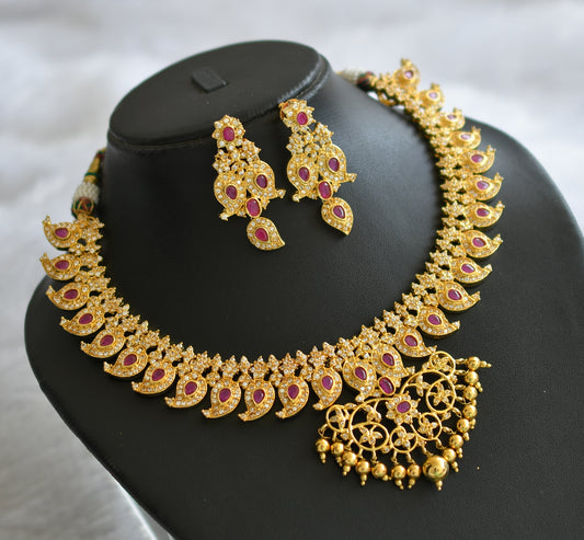 Gold tone ad ruby-white mango necklace set dj-46490