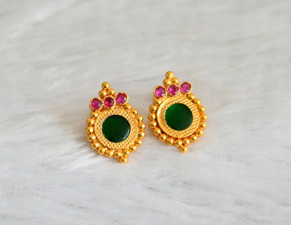 Gold tone kerala style pink-green round earrings dj-48095