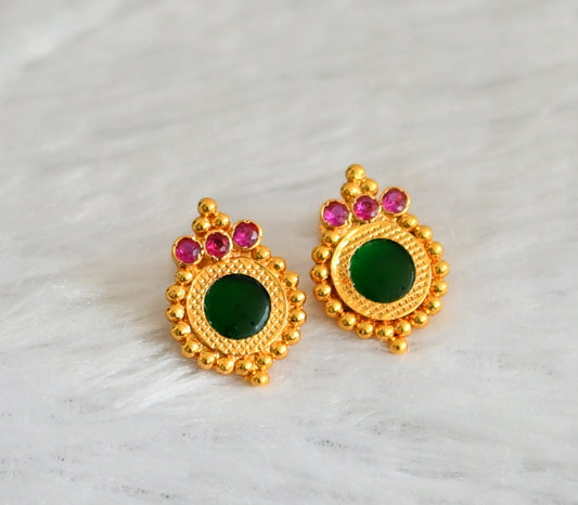 Gold tone kerala style pink-green round earrings dj-48095