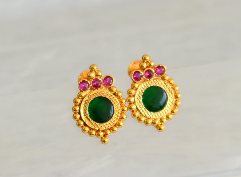 Gold tone kerala style pink-green round earrings dj-48095