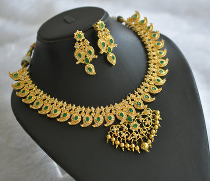 Gold tone ad white-green stone mango necklace set dj-46492