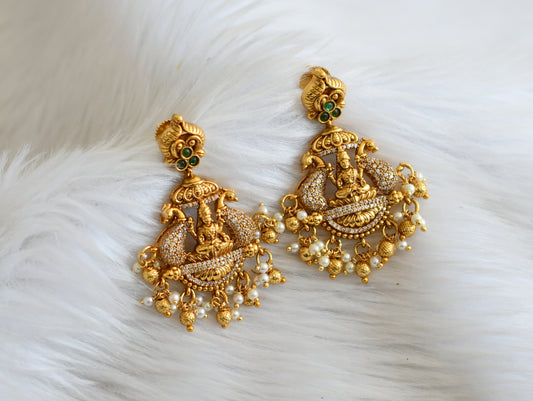 Antique gold tone green-white pearl cluster lakshmi peacock earrings dj-44729