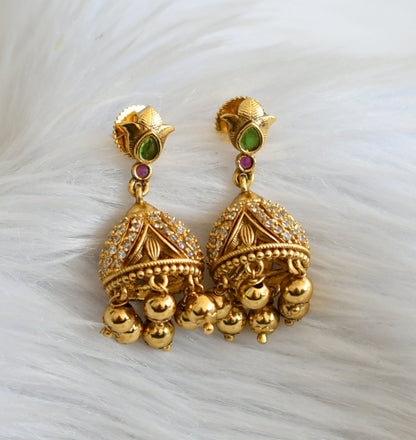 Antique gold tone kemp-green-white jhumkka dj-44728