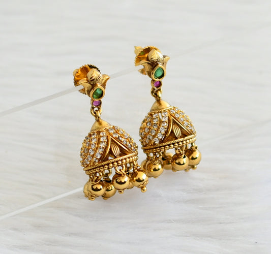 Antique gold tone kemp-green-white jhumkka dj-44728