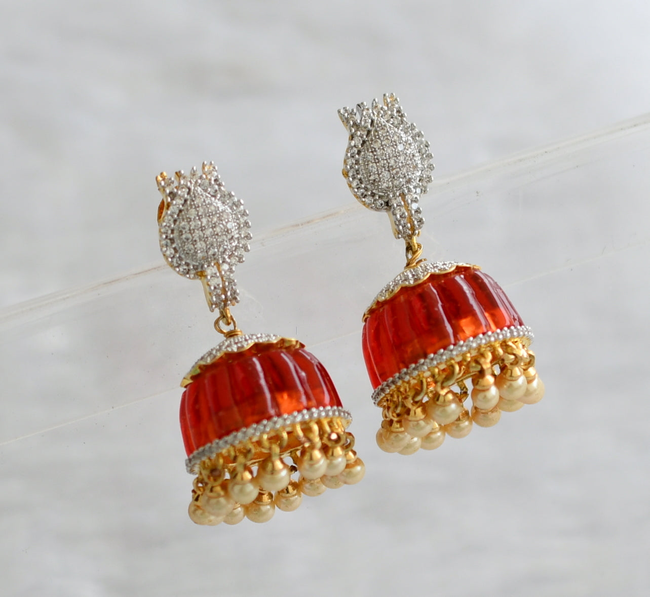 Two tone red-white-pearl party wear jhumkka dj-46511