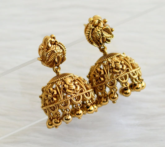 Antique gold tone ganesha flower peacock jhumkka dj-44724